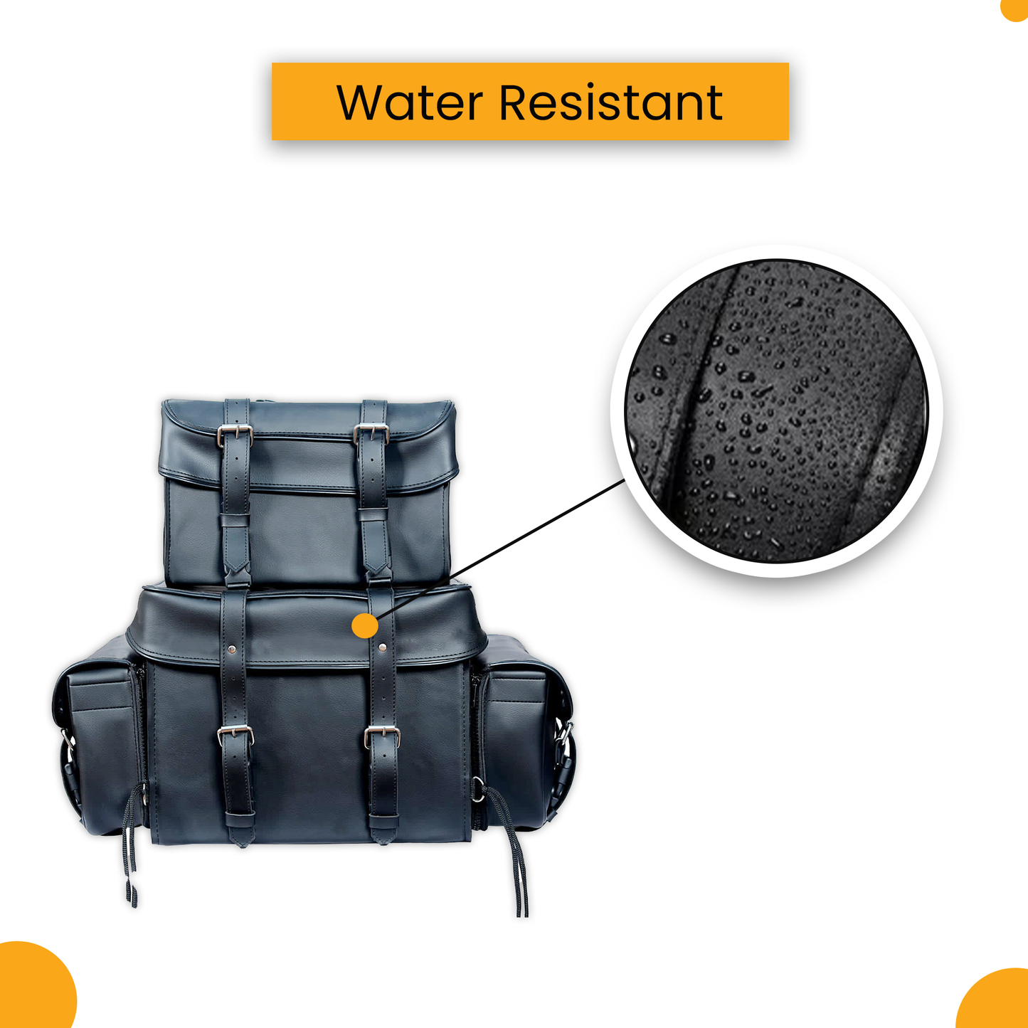 "Genuine leather motorcycle sissy T-bar bag – black 4-piece weather-resistant motorcycle luggage set with multiple storage compartments, durable touring bag with adjustable mounting rig for secure fit, premium leather biker travel bag for Harley, Honda, Yamaha, and more, spacious main compartment with additional side pockets for gear storage, detachable bags for versatile packing options, includes removable rain cover for all-weather protection, stylish and functional motorcycle sissy bar luggage.