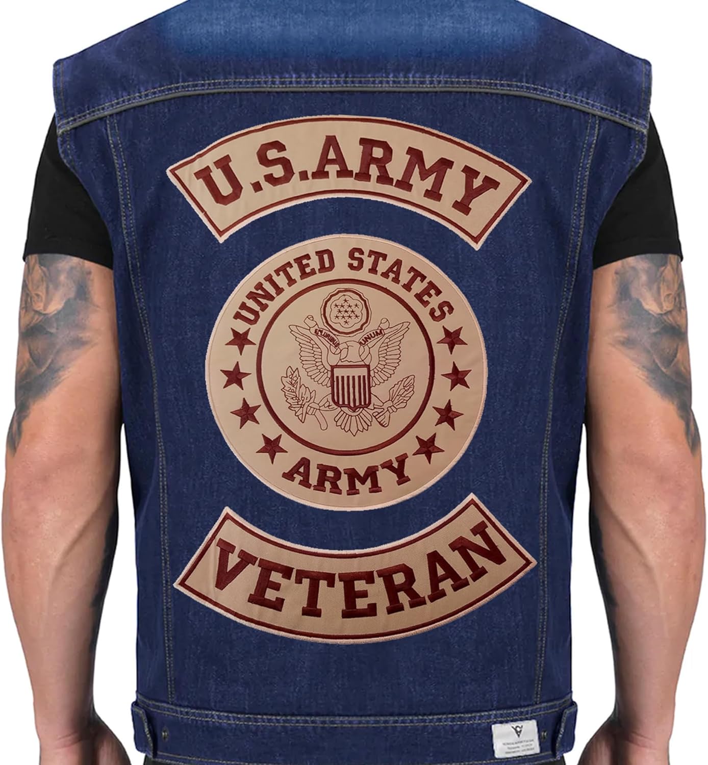 U.S Army Veteran Iron on 3 Large Back Patches Set for Biker Vest Jacket (Beige)