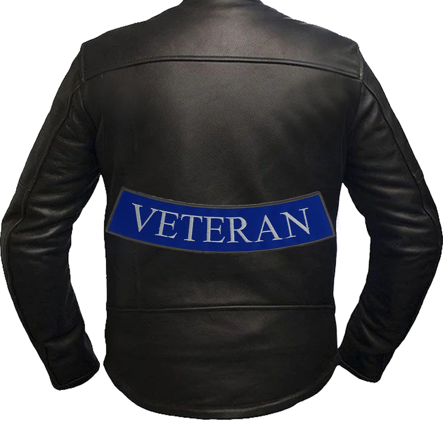 Veteran White on Blue Iron On Sew On Bottom Rocker Large Back Patch for Jacket Vest