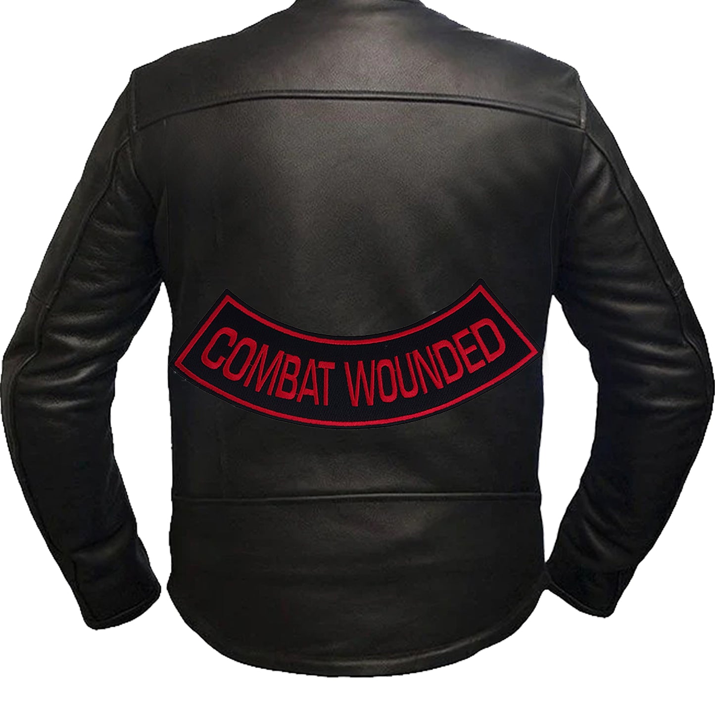 Combat Wounded Red on Black Iron On Sew On Bottom Rocker Large Back Patch for Jacket Vest