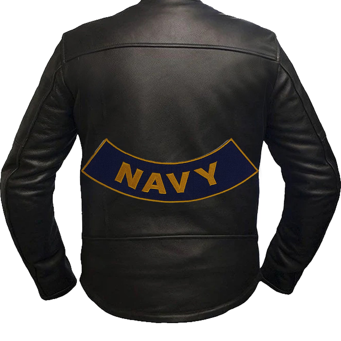 Navy Iron On Sew On Bottom Rocker Large Back Patch for Jacket Vest