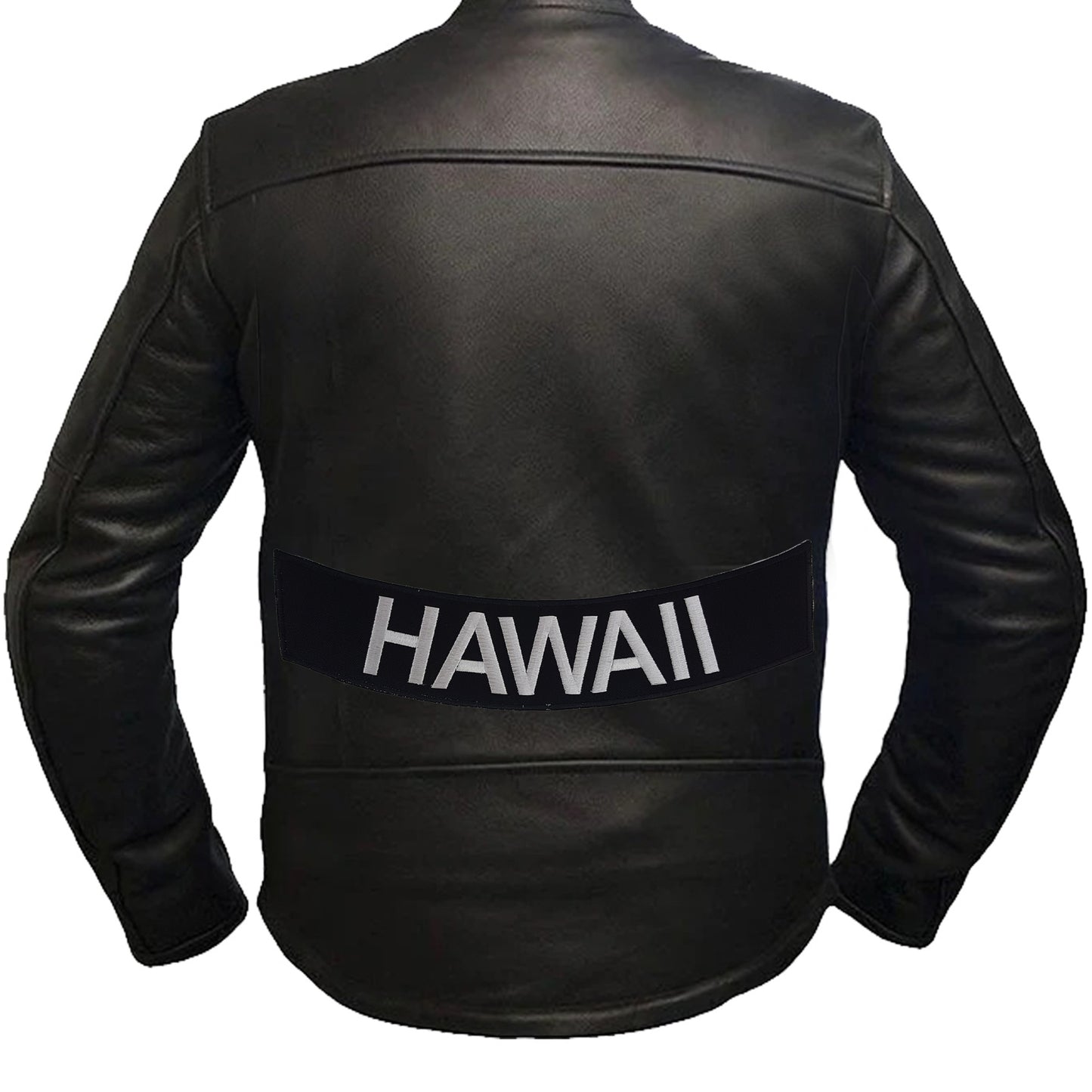 Hawaii White on Black Iron On Sew On Bottom Rocker Large Back Patch for Jacket Vest