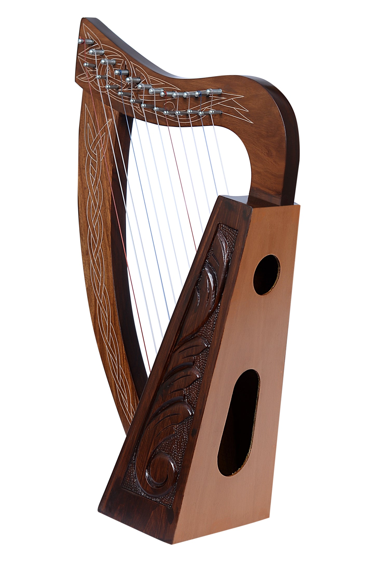 12 Strings Brown Irish Celtic Mahogany Wood Harp with Bag, Extra Strings and Tuning Key