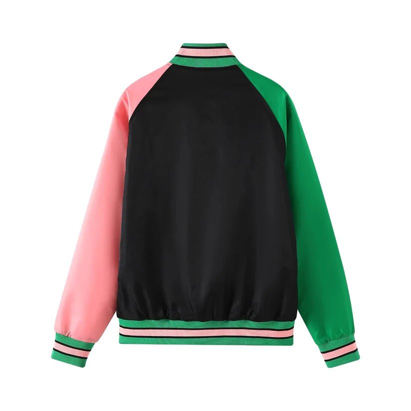 Alpha Kappa Alpha AKA Bomber Jacket Black Nylon - Custom Lining Sorority