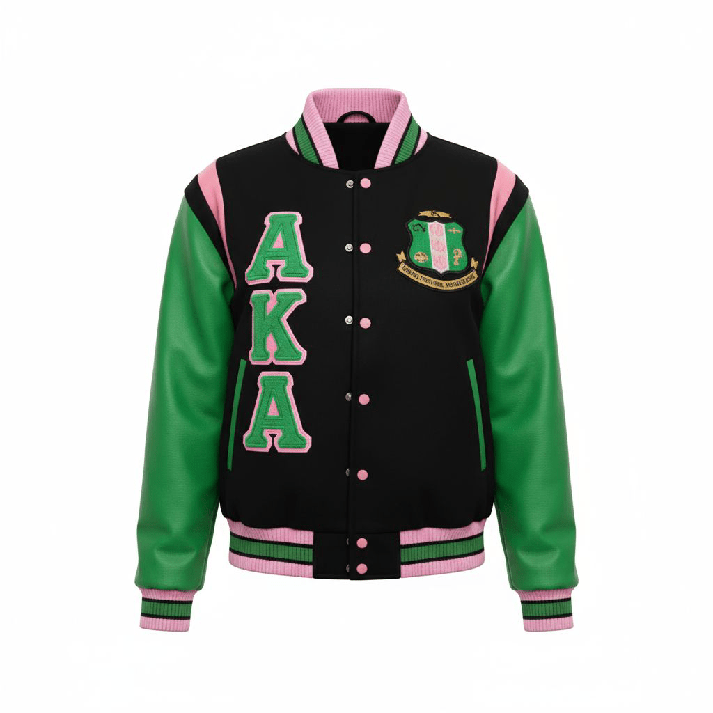 Alpha Kappa Alpha AKA Varsity Letterman Jacket - Black Wool & Leather Sorority