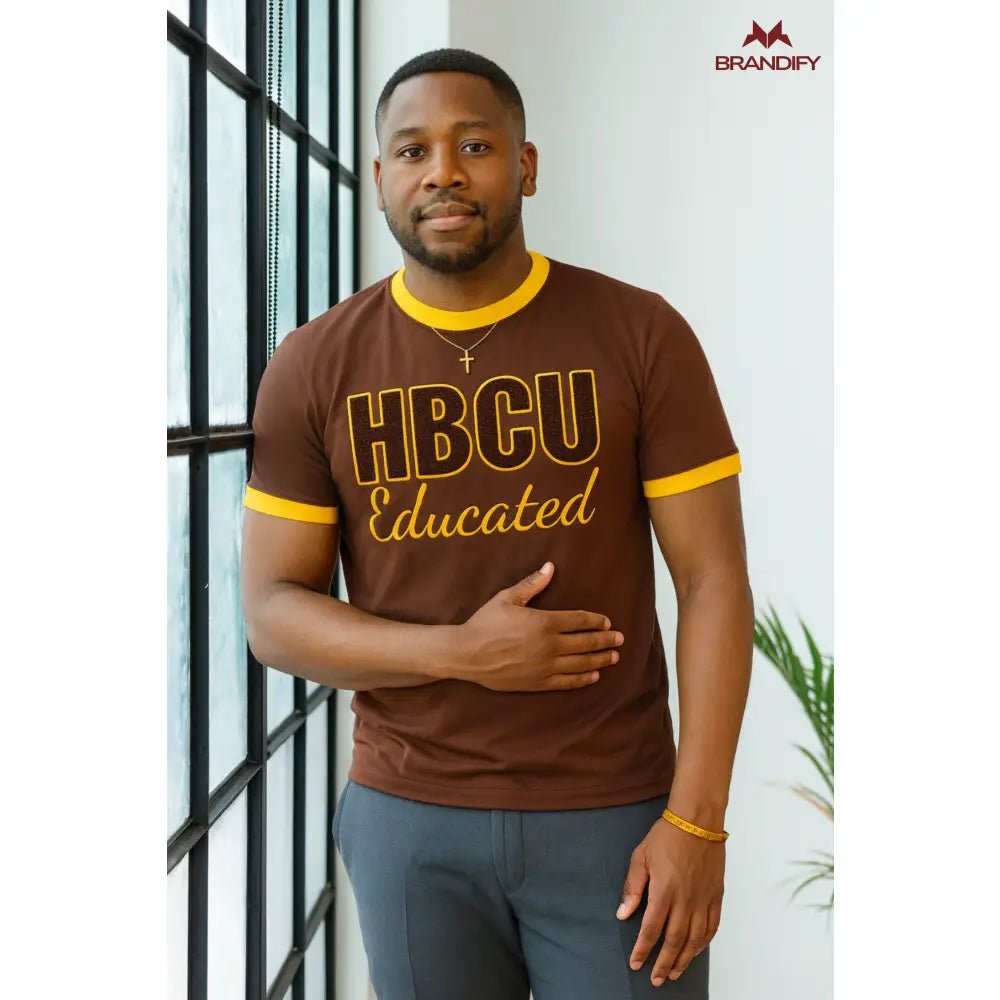 Custom HBCU Men’s Brown/Gold Chenille Tee | Custom D9