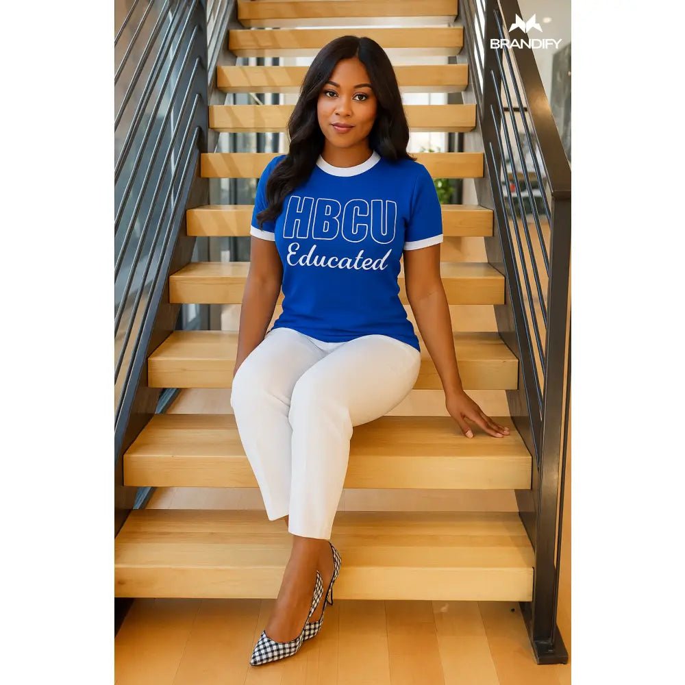 Custom HBCU Women’s Blue/White Chenille Tee | Custom D9