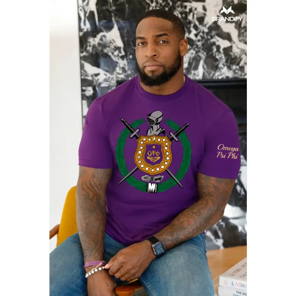 Custom Purple Omega Shield Chenille Tee | Custom D9