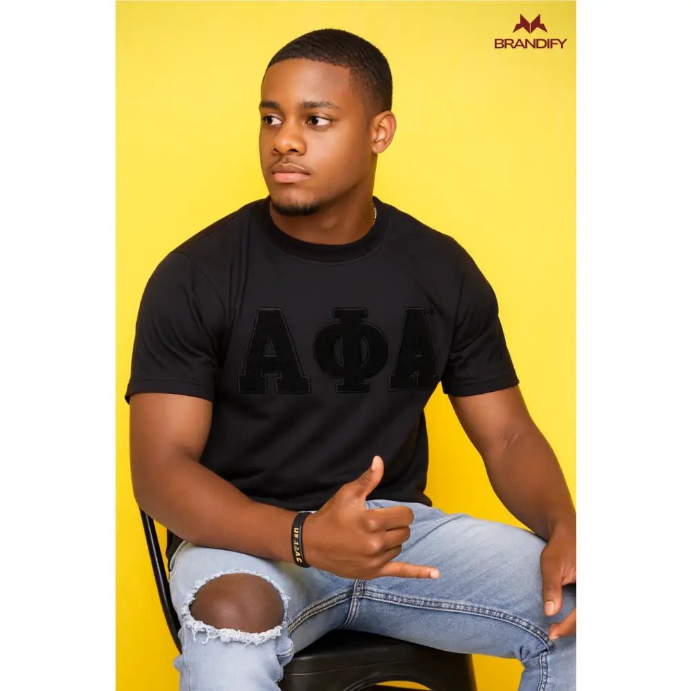Custom Solid Black ΑΦΑ Chenille Tee | Custom D9