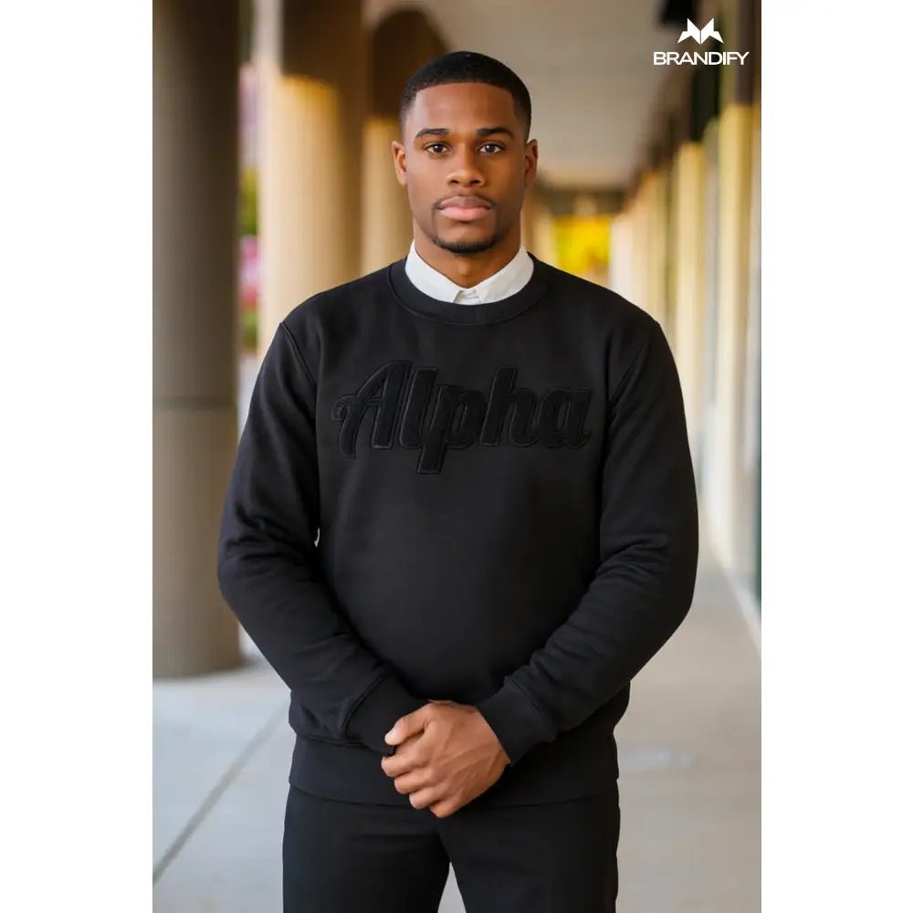 Custom Solid Black Alpha Chenille Sweatshirt | Custom D9