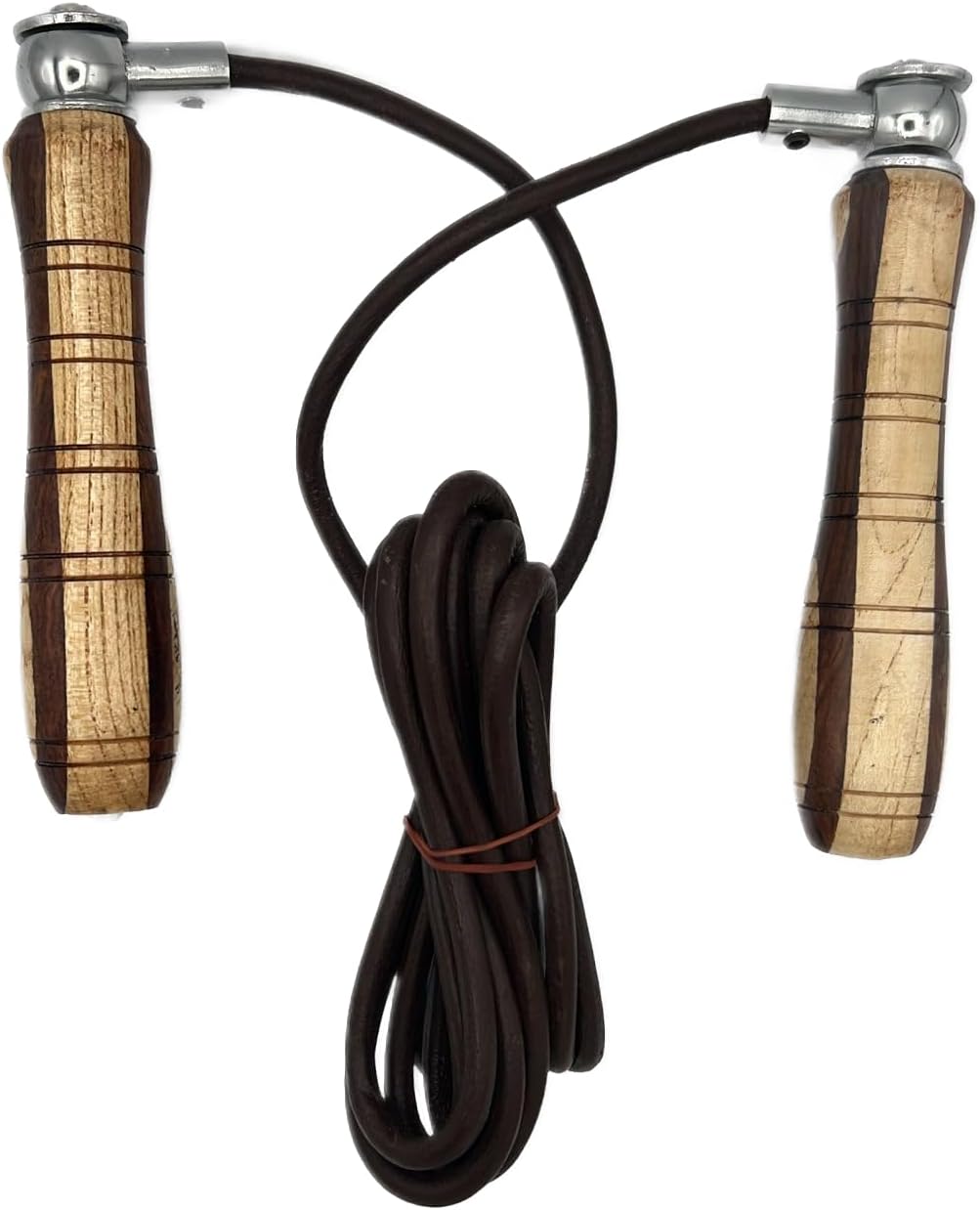 Jump Rope Leather Yellow Brown Wood Handle - Genuine Cowhide Adjustable Workout Skipping Rope for Women Men Kids