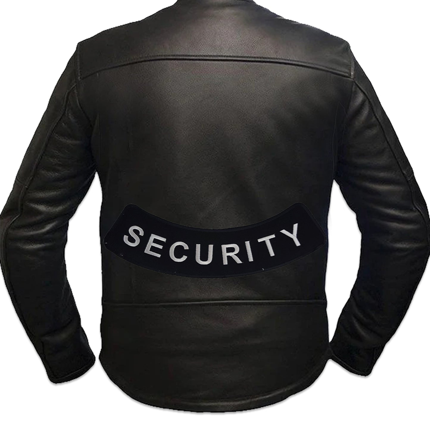 Security Bottom Rocker Patch - White on Black Iron On Sew On Large Back Patch for Biker Vest Jacket