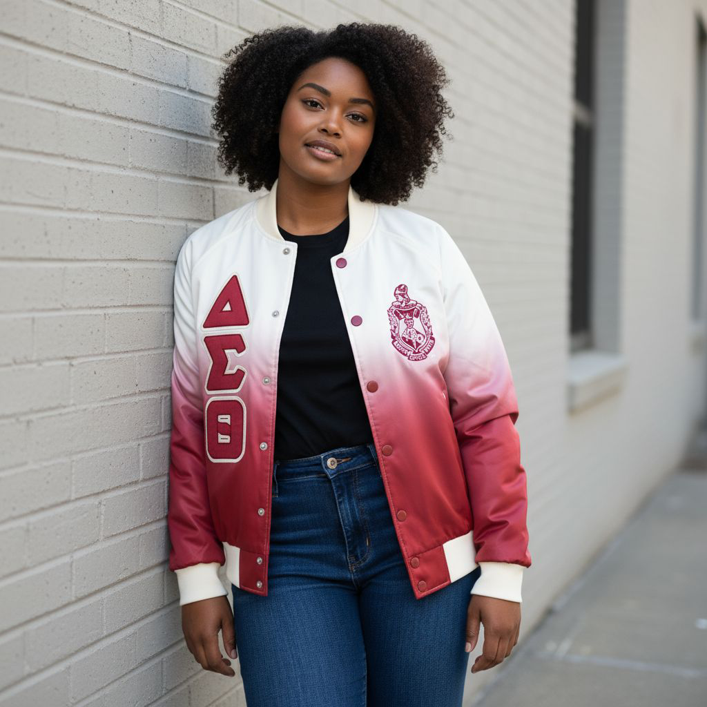 delta sigma theta varsity bomber cutom jacket white red color