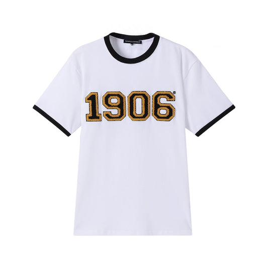 1906 White Premium Chenille Ringer Shirt 3 - Pack – Luxury 3D Stitched Heritage Logo Bundle (True to Size)