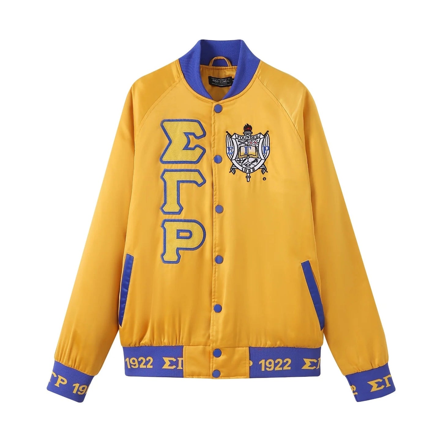 SGRho Gold Satin Bomber Jacket – Custom Ribbon & Lining
