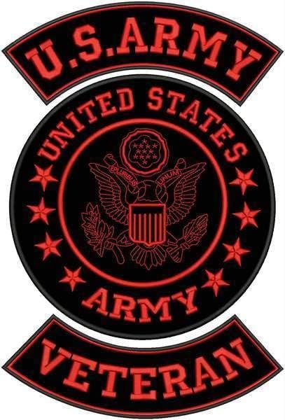 Red U.S Army Veteran Iron on 3 Large Back Patches Set for Biker Vest Jacket