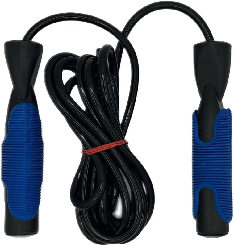 Jump Rope, Workout Skipping Rope with Ball Bearings for Women, Men, and Kids - Plastic Black & Blue Handle