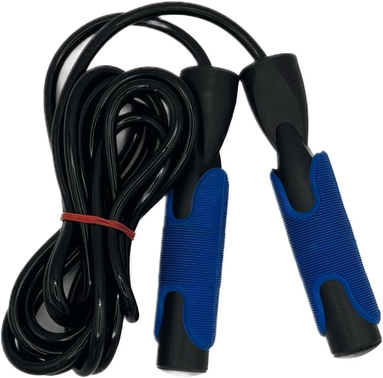 Jump Rope, Workout Skipping Rope with Ball Bearings for Women, Men, and Kids - Plastic Black & Blue Handle