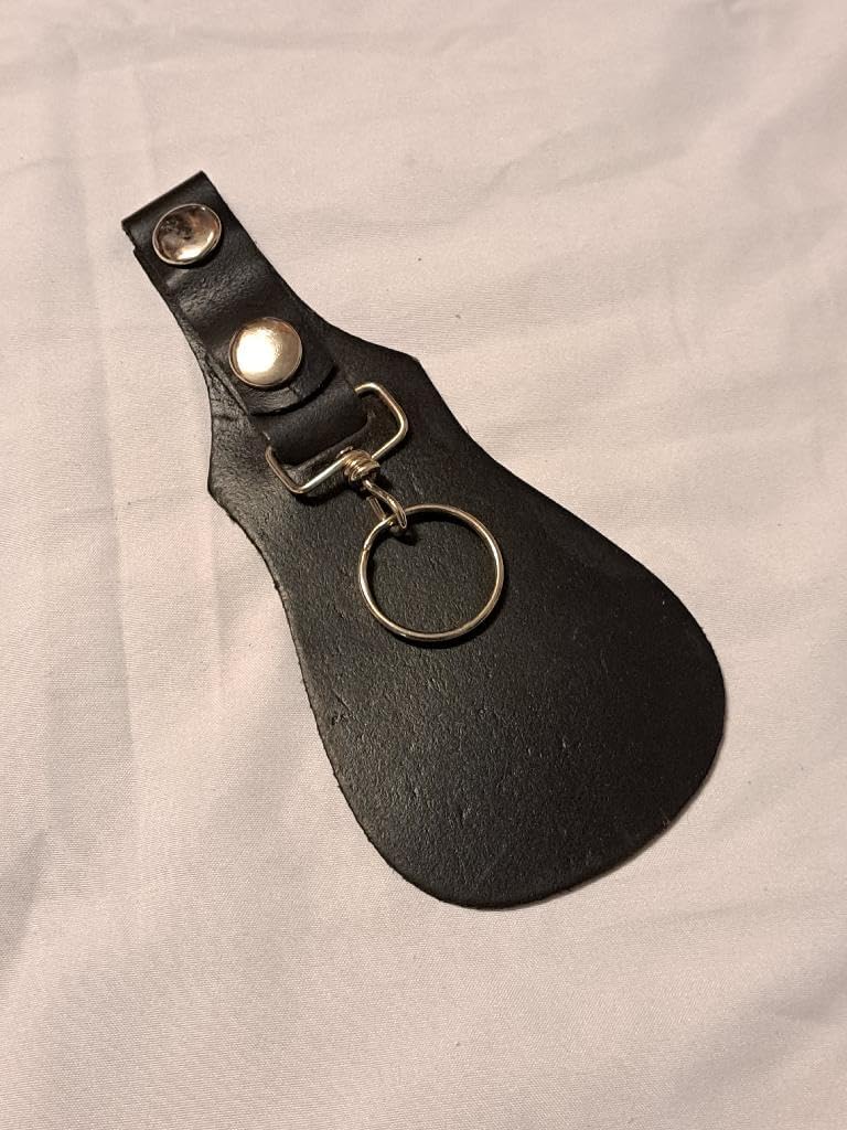 Leather Key Ring with Pant Protector, Black, Belt Loop Attachment, Metal Snap Buttons