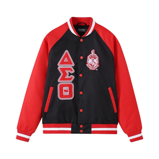 Black Delta Bomber Jacket – Nylon Bomber with Custom Lining & Embroidered Appliqué Logos