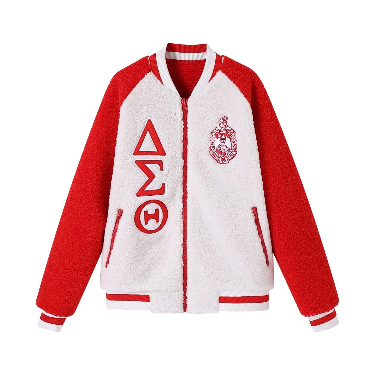 Delta Reversible Sherpa Bomber Jacket – Red & White