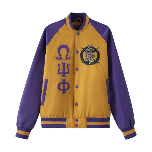 Omega Bomber Jacket with Custom Lining – Nylon, Embroidered Applique Logos
