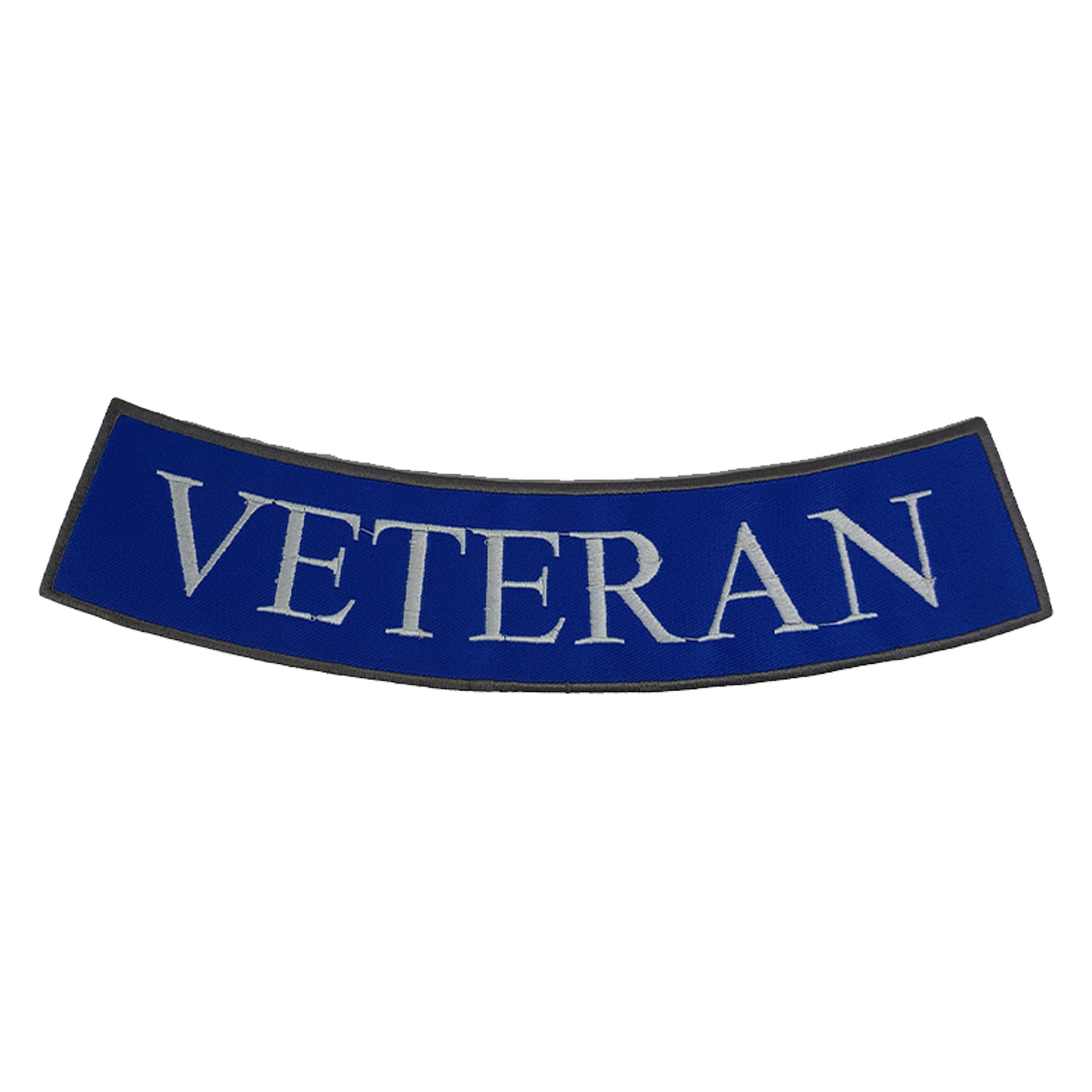 Veteran White on Blue Iron On Sew On Bottom Rocker Large Back Patch for Jacket Vest
