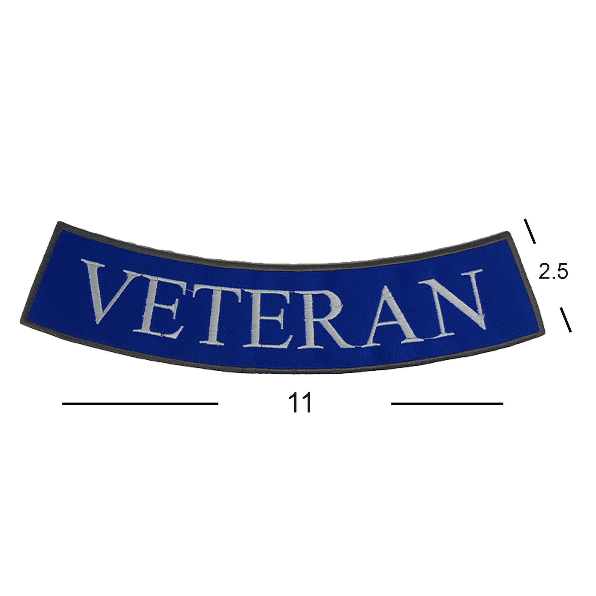 Veteran White on Blue Iron On Sew On Bottom Rocker Large Back Patch for Jacket Vest