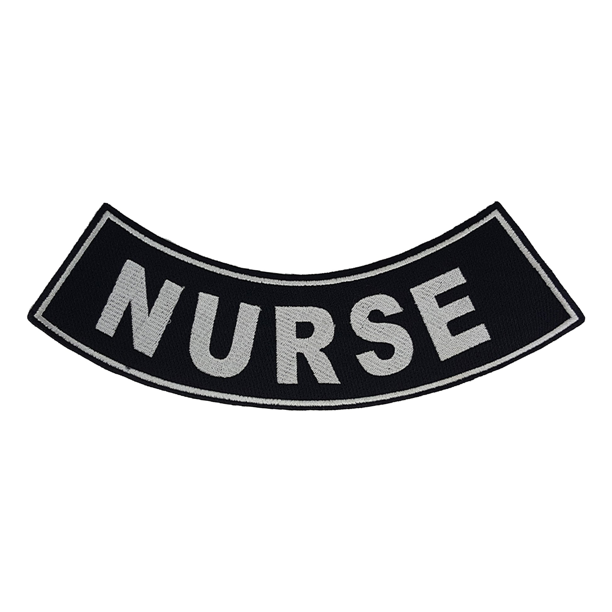 Nurse White on Black Iron On Sew On Bottom Rocker Large Back Patch for Jacket Vest