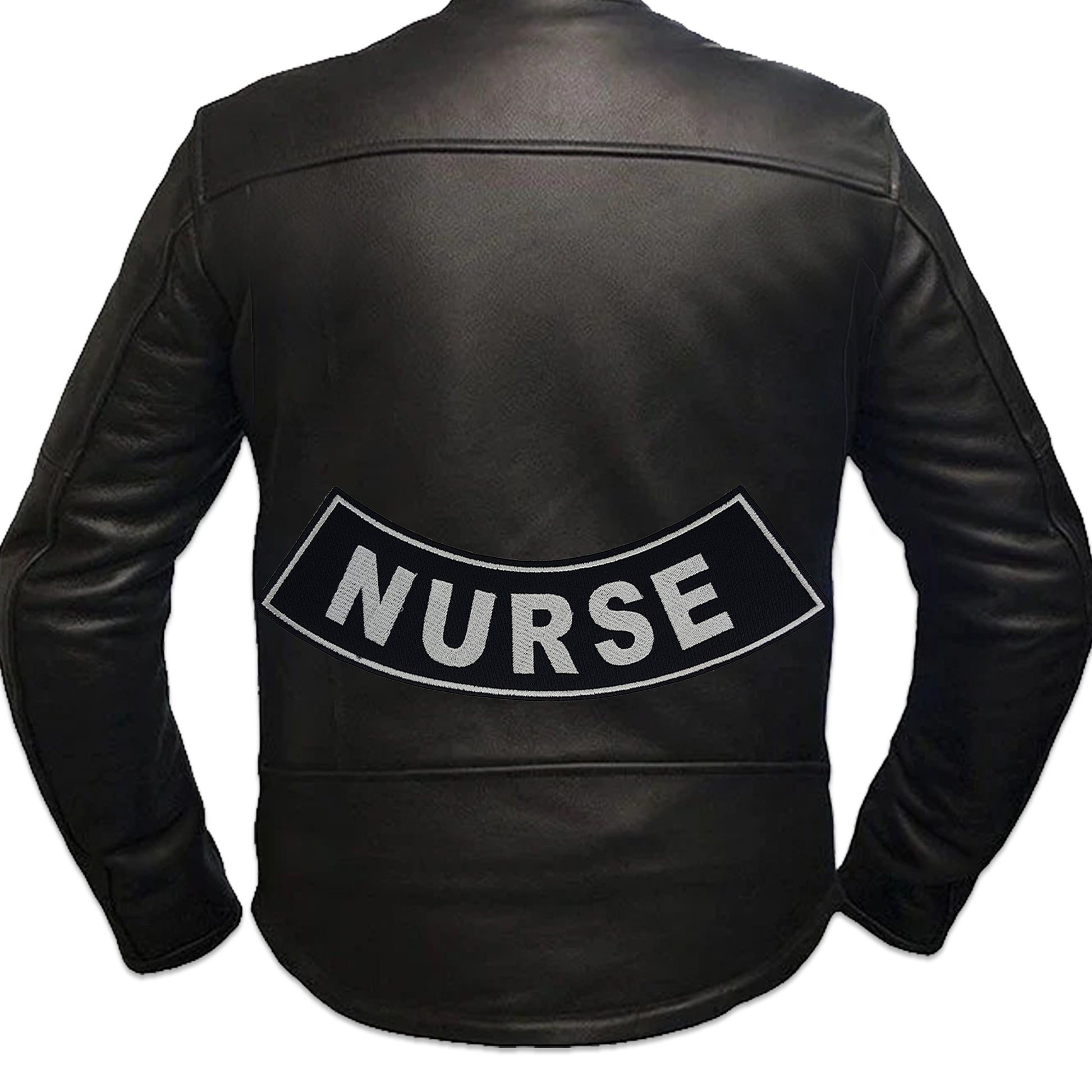 Nurse White on Black Iron On Sew On Bottom Rocker Large Back Patch for Jacket Vest