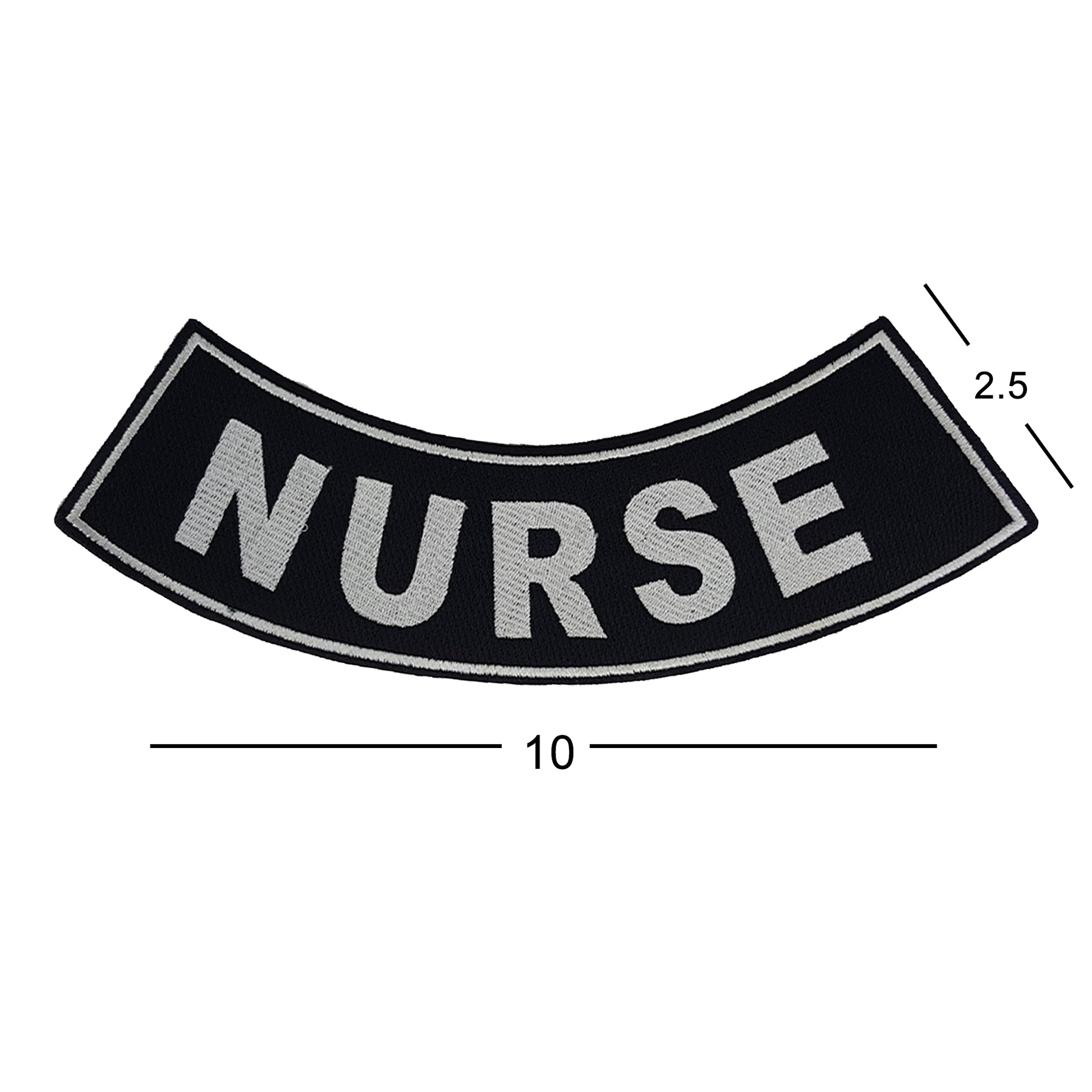 Nurse White on Black Iron On Sew On Bottom Rocker Large Back Patch for Jacket Vest