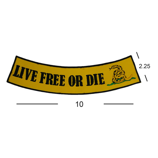 Live Free or Die Iron On Sew On Bottom Rocker Large Back Patch for Jacket Vest