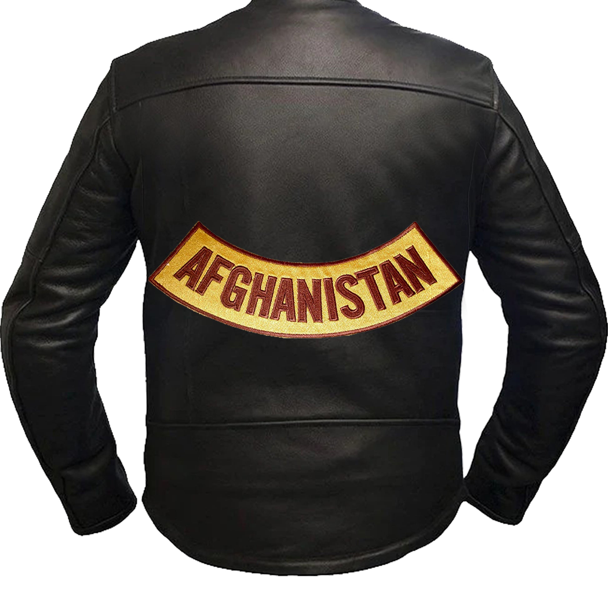 Pay tribute to the service and sacrifice with the Afghanistan Brown on Gold Bottom Rocker Patch. Featuring rich brown embroidery on a gold fabric backdrop, this large back patch is a perfect addition for veterans, military supporters, and those who honor the Afghanistan conflict. Whether you’re adding it to your jacket, vest, or riding gear, it offers both iron-on and sew-on options for a secure and lasting fit.

Features:
✔ Premium Embroidery – Bold brown stitching on a striking gold fabric background.
✔ I