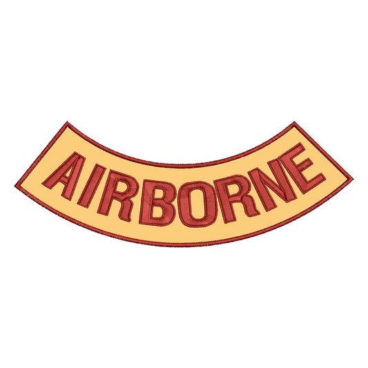 airborne patch, brown on gold patch, bottom rocker patch, iron on patch, sew on patch, large back patch, military patch, veteran patch, jacket patch, vest patch, airborne veteran, biker patch, embroidered patch, custom rocker, military gear, military tribute