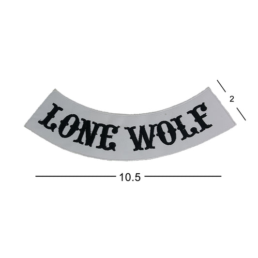 Lone Wolf Black on White Iron On Sew On Bottom Rocker Large Back Patch for Jacket Vest