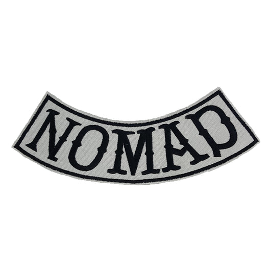 nomad patch, bottom rocker patch, black on white patch, iron on patch, sew on patch, large back patch, biker patch, jacket patch, vest patch, motorcycle patch, independent rider patch, custom rocker, biker vest patch, DIY patch, freedom rider, embroidered patch, moto patch

