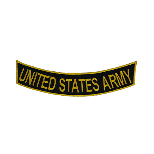 United States Army, army patch, yellow patch, bottom rocker patch, iron on patch, sew on patch, large back patch, military patch, biker patch, jacket patch, vest patch, US military, veteran patch, military supporter, custom rocker, embroidered patch, veteran biker, army gear

