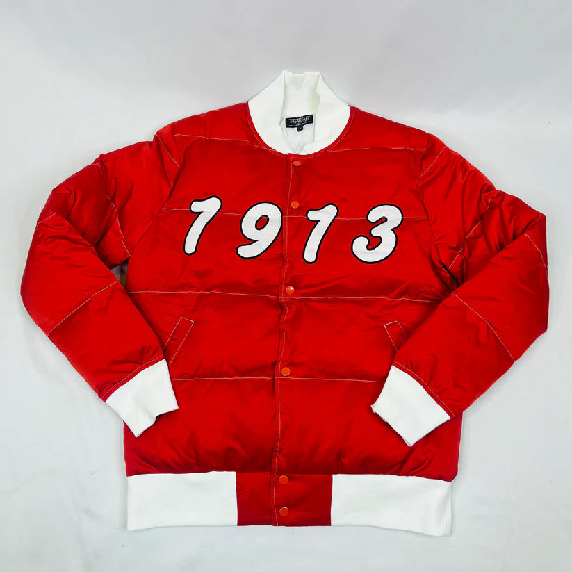 Premium Delta Sigma Theta Puffer Jacket – Wind-Resistant Nylon Bomber Coat with Classic 1913 Detail