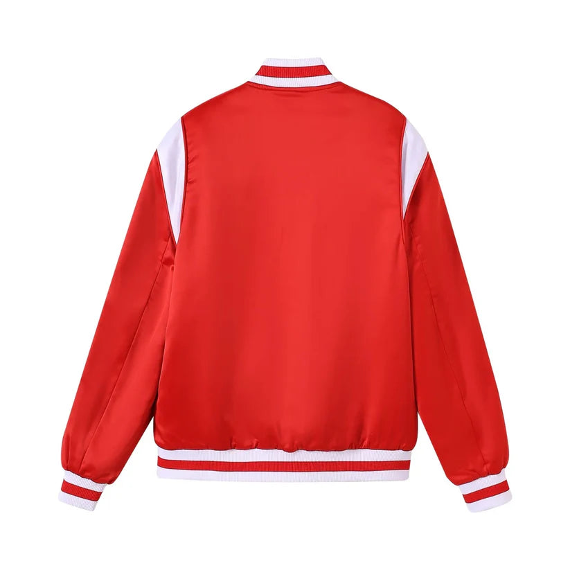 Red jacket with white accents on a white background