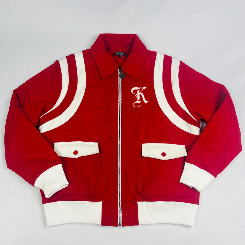 Classic Greek life wool jacket in red with high-quality embroidery
