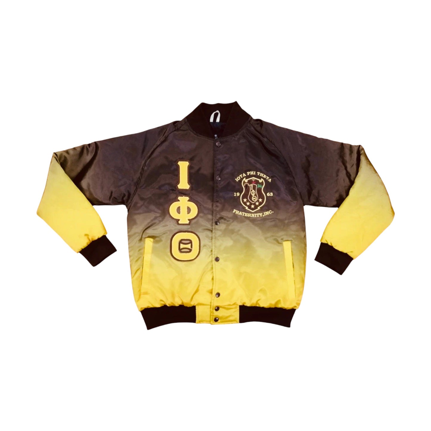 Faded Iota Phi Theta Bomber Jacket – Brown Fade to Yellow Gold