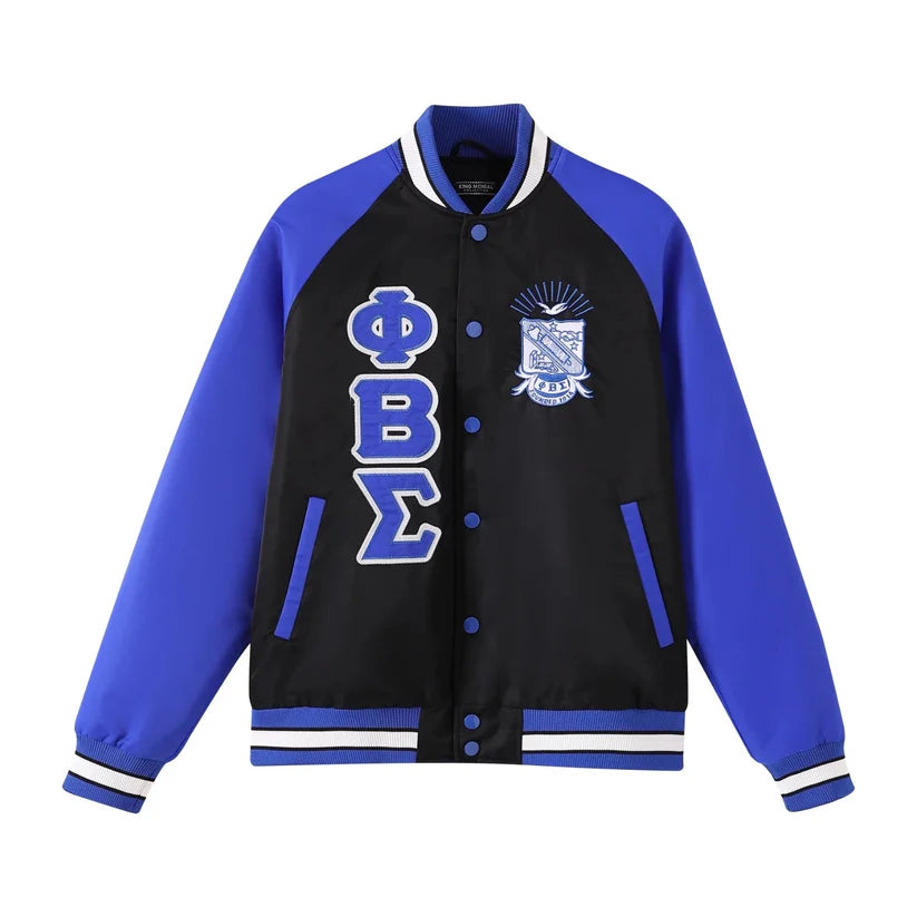 Sigma Black Bomber Jacket for men or women. This unisex nylon jacket features a classic bomber design and premium embroidered appliqué logos. Focus is on the sleek black material and structured, modern fit.