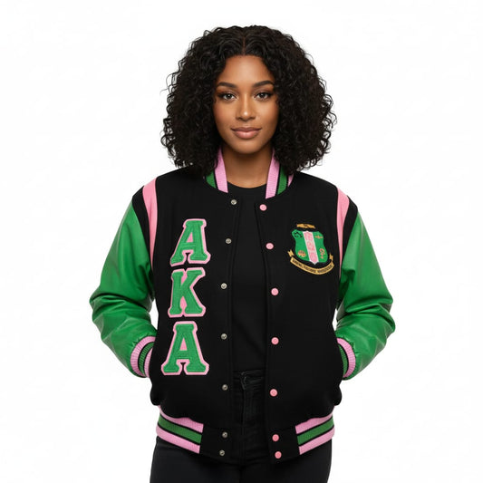 AKA Black Wool & Leather Varsity Letterman Jacket