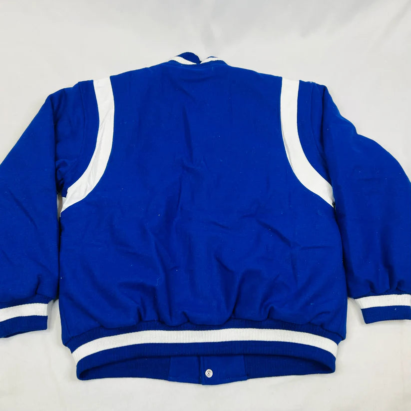 Zeta Letterman Jacket with Royal Blue cashmere wool body and white leather shoulders for men or women. This classic collegiate jacket features embroidered logos and a timeless design representing sorority tradition.