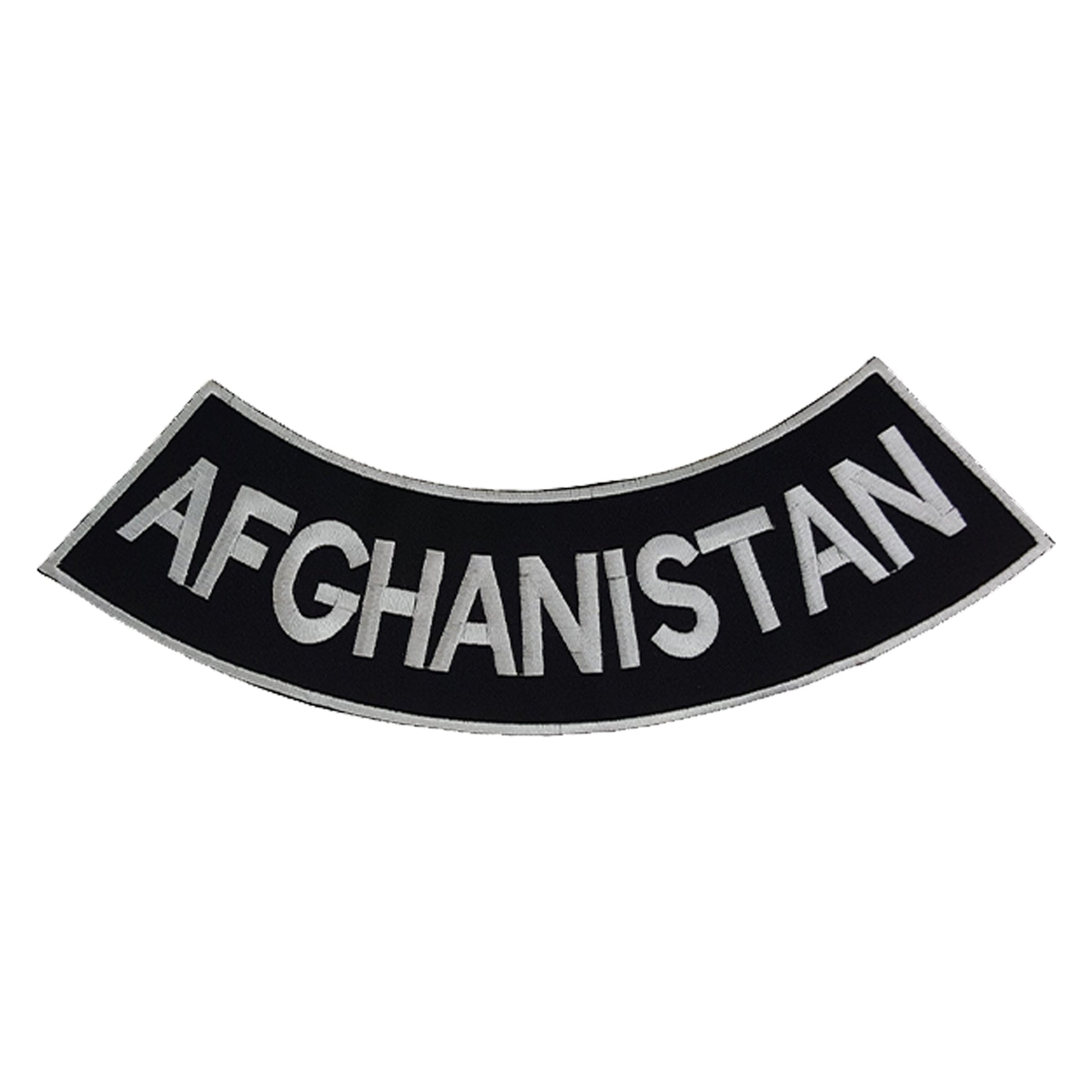 Afghanistan Bottom Rocker Patch - White on Black Iron On Sew On Large Back Patch for Biker Vest Jacket