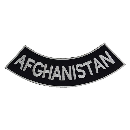 Afghanistan Bottom Rocker Patch - White on Black Iron On Sew On Large Back Patch for Biker Vest Jacket