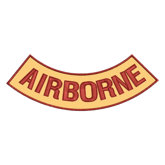 Airborne Bottom Rocker Patch - Brown on Gold Iron On Sew On Large Back Patch for Biker Vest Jacket