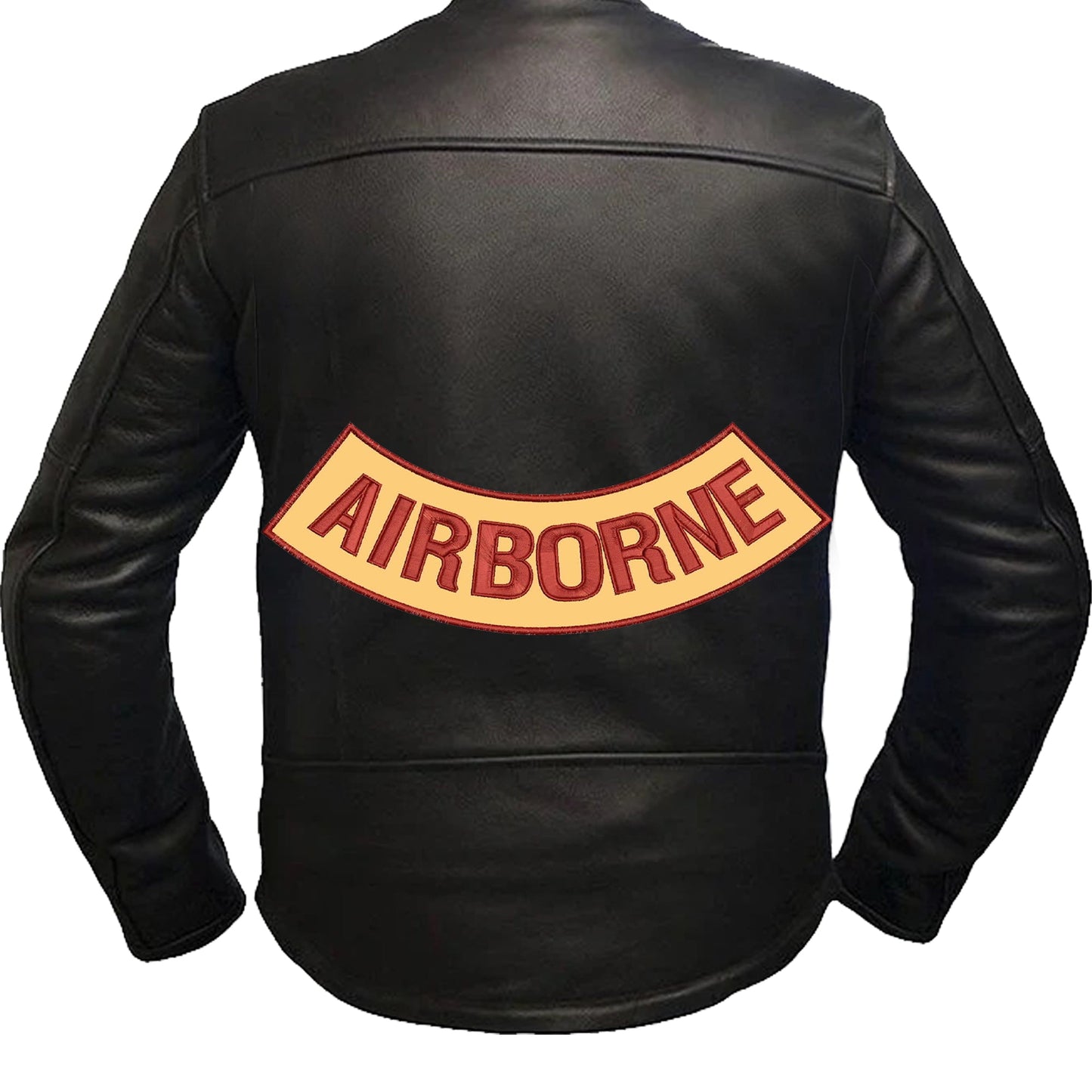 Airborne Bottom Rocker Patch - Brown on Gold Iron On Sew On Large Back Patch for Biker Vest Jacket