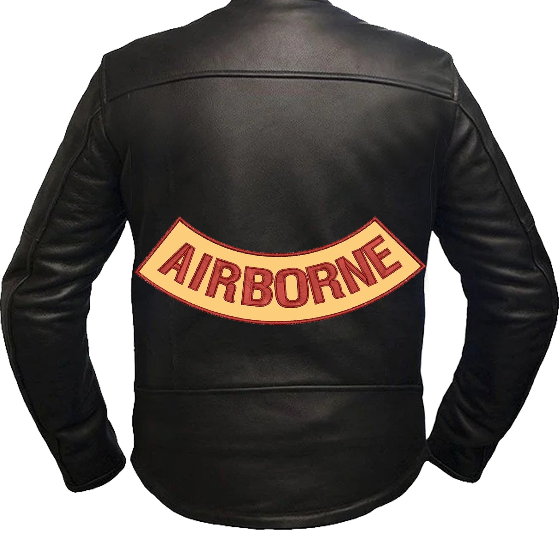 Airborne Bottom Rocker Patch - Brown on Gold Iron On Sew On Large Back Patch for Biker Vest Jacket