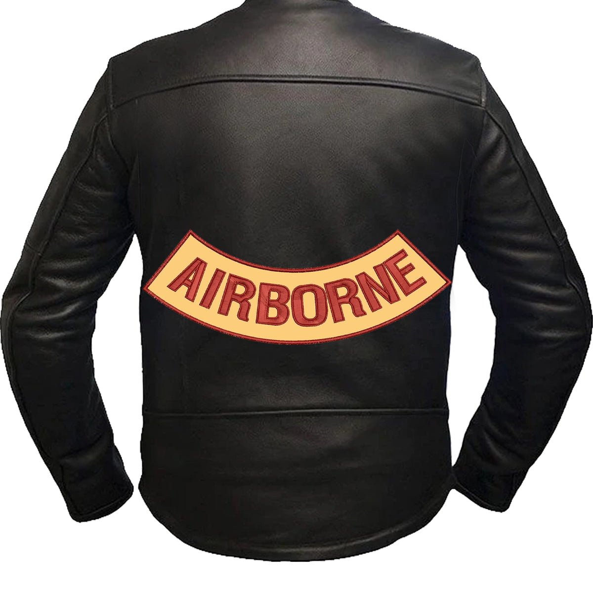 Airborne Bottom Rocker Patch - Brown on Gold Iron On Sew On Large Back Patch for Biker Vest Jacket